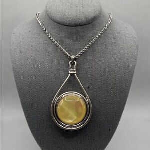 Elegant Silver and Green and Yellow Pendant Necklace 26” + 2” extender